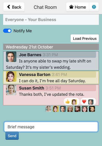 Chat in the Rotaville mobile app