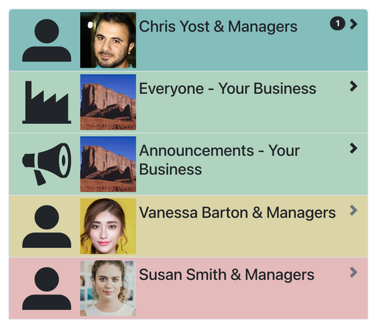 Chat rooms, with unread messages first
