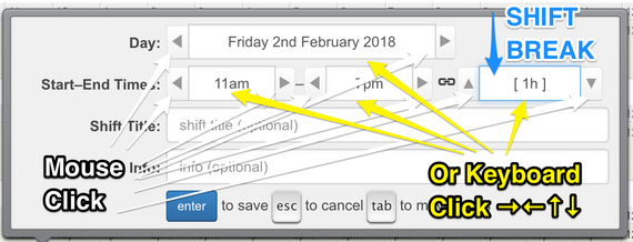 Controls in the Shift Edit box